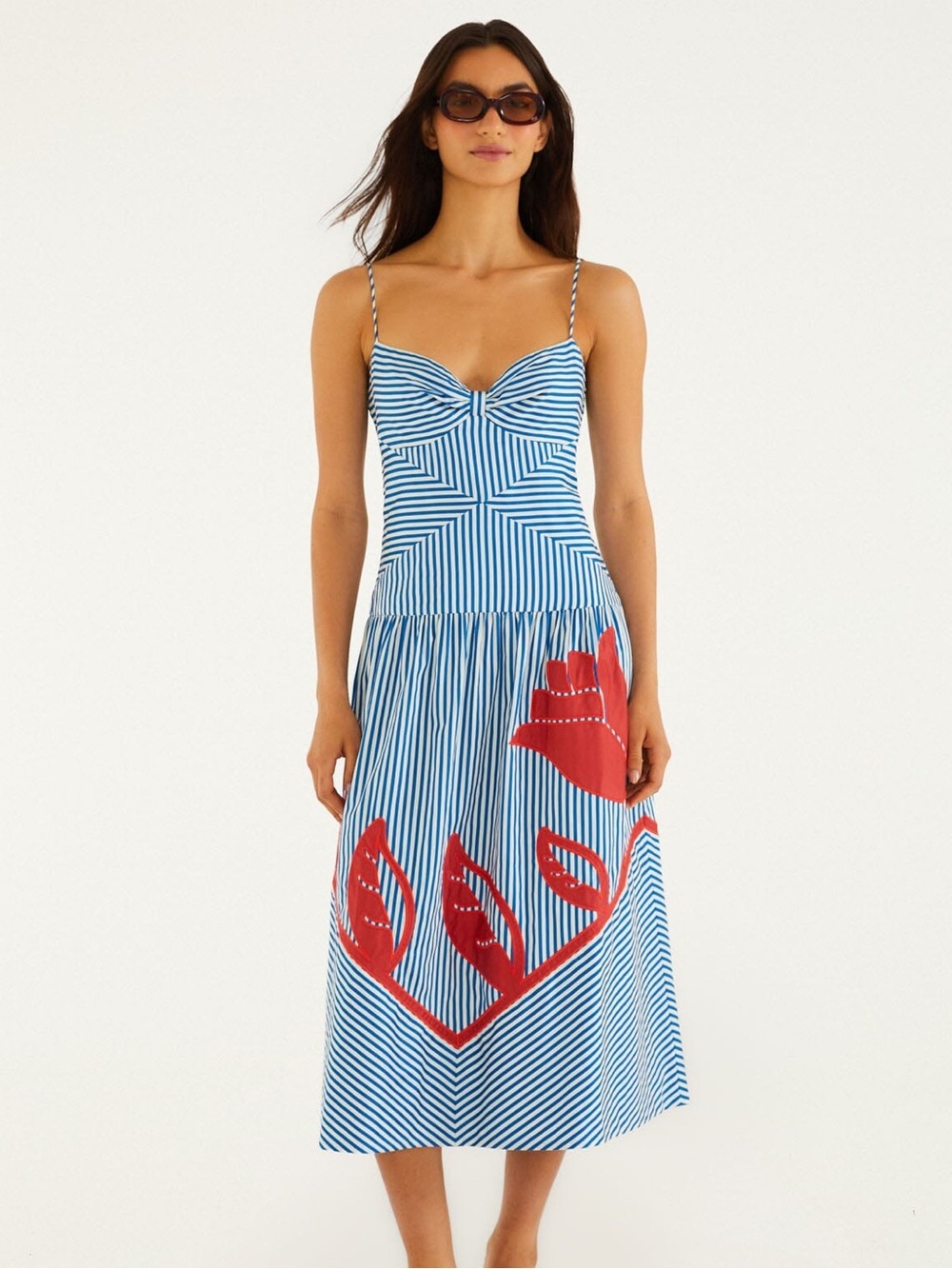 FARM Rio Blue Sky Stripes Sleeveless Midi Dress